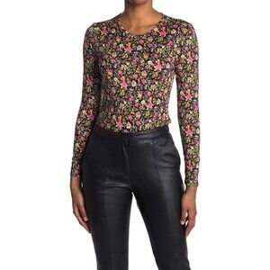 WAYF Women's Long Sleeve Knit Top In Black Multi Floral Size XS